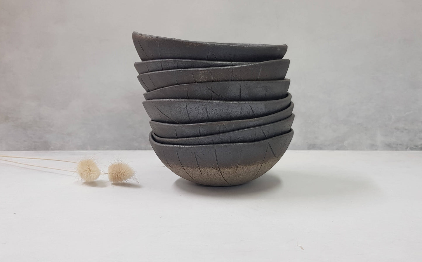 Black ceramic bowls for dessert