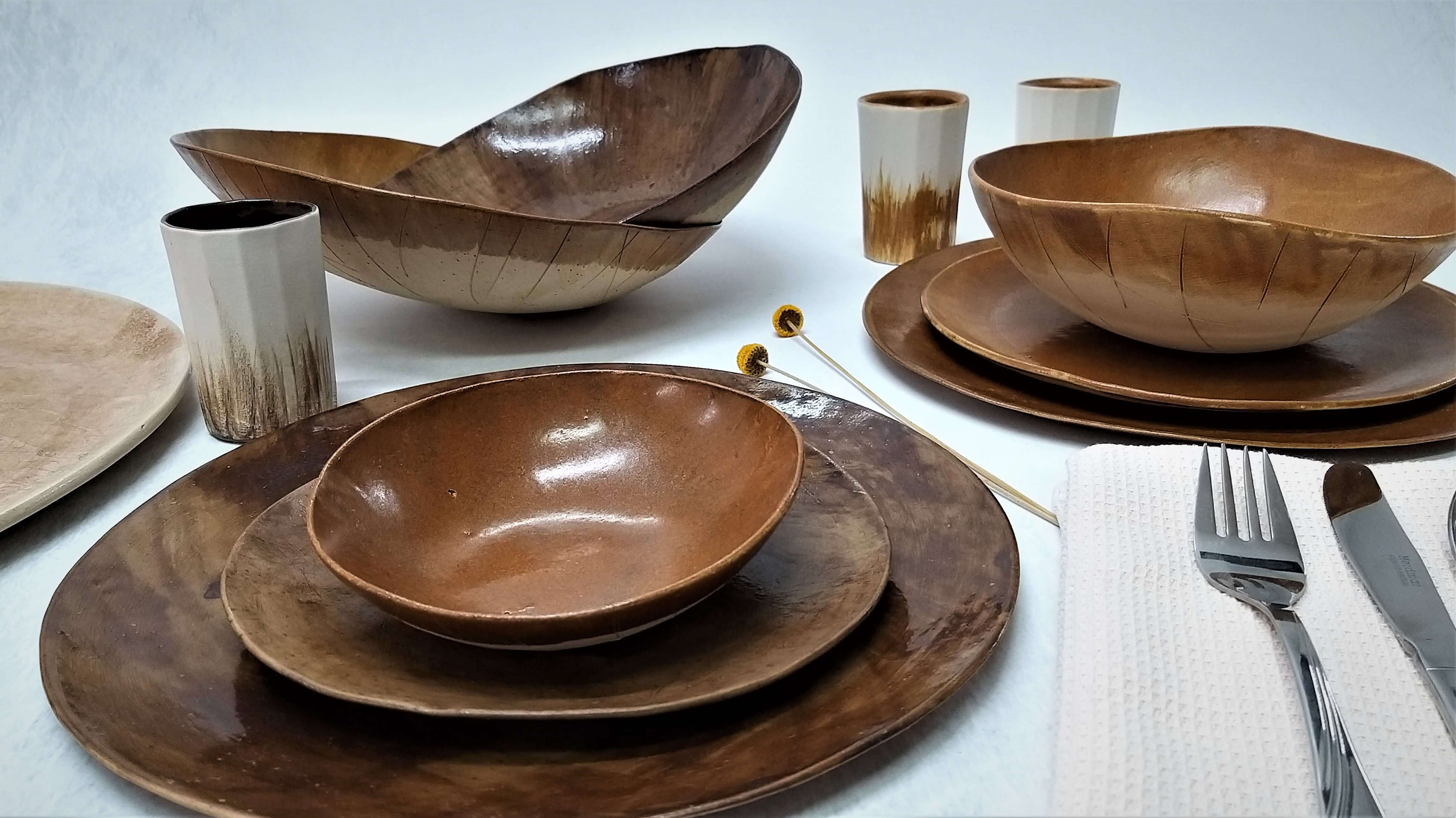 Brown Ceramic Dinnerware Set, Wabi Sabi Plates Set, Earthy Dinner