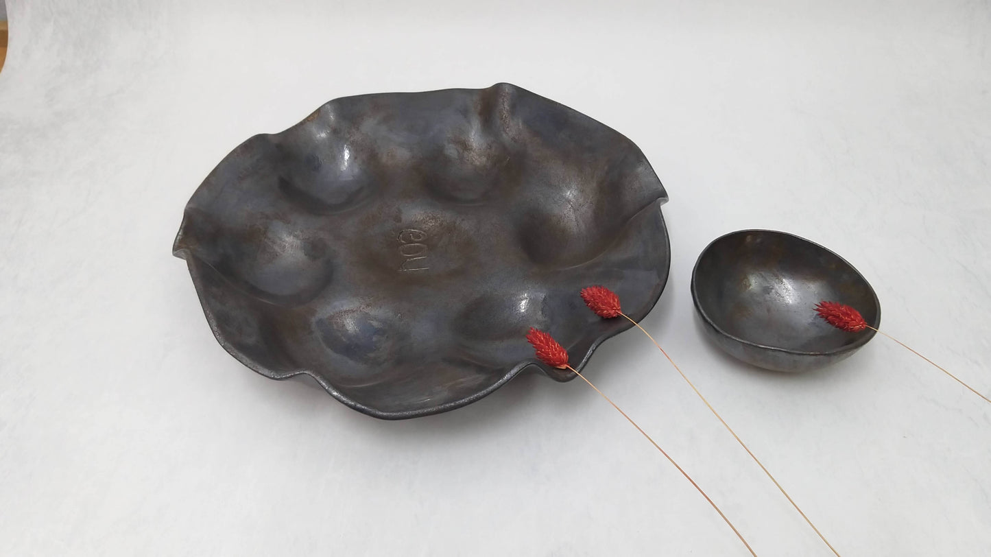 Black ceramic passover plate