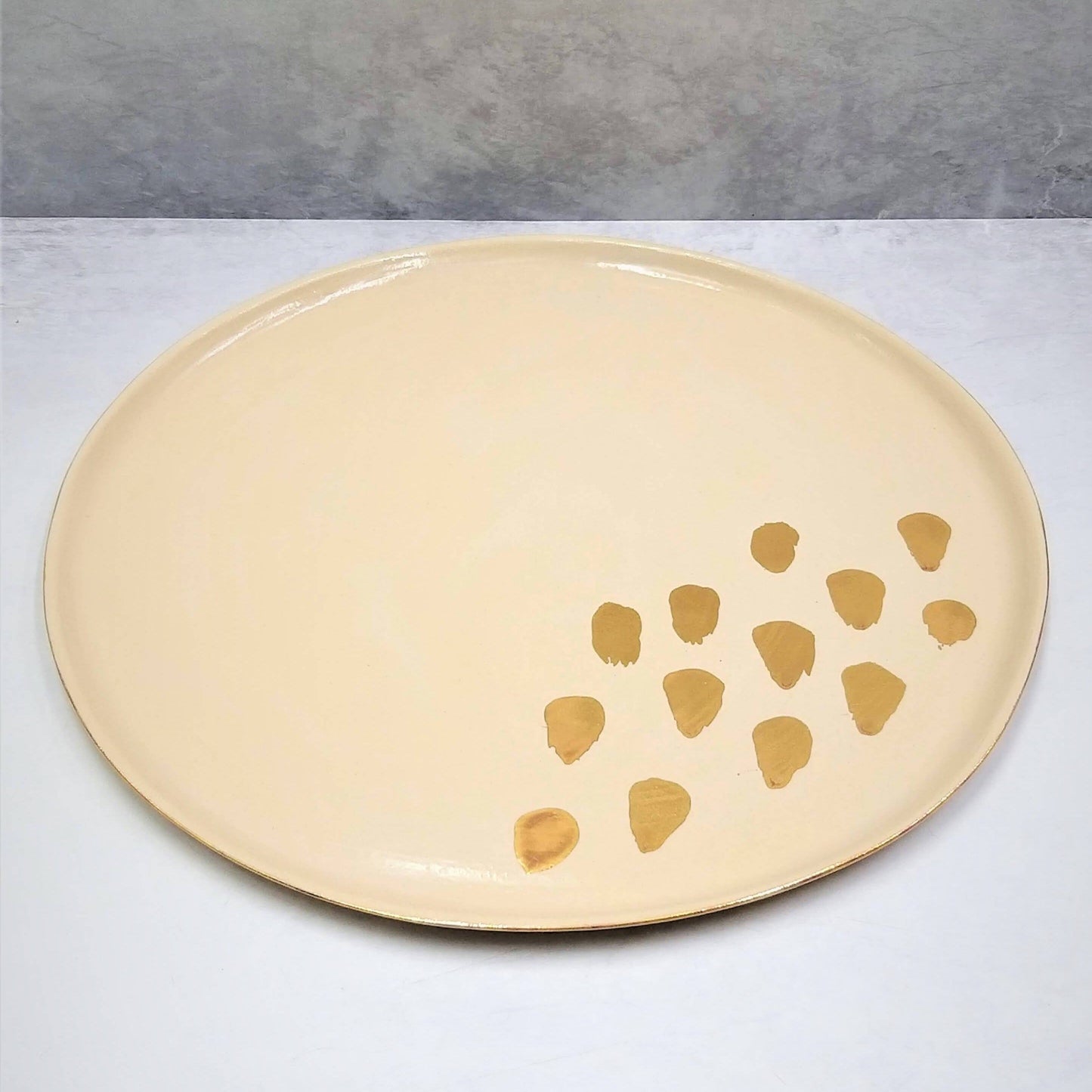 Cream with 24k Gold dots Ceramic Plate