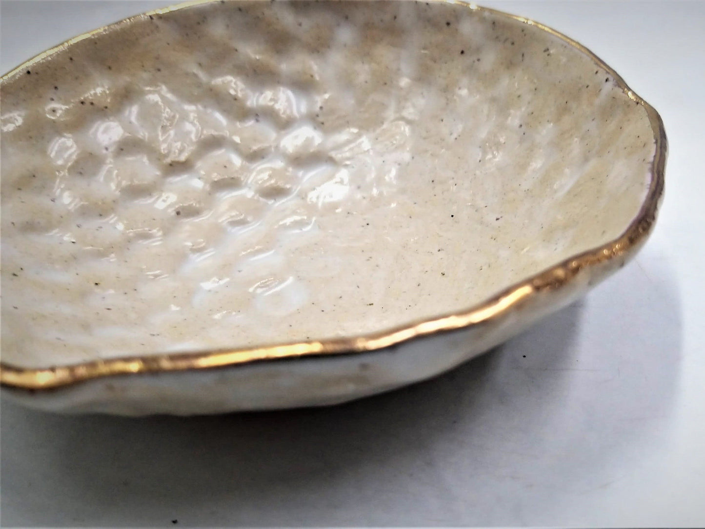 Handmade Beige Pottery Bowl with 24k Gold Finish