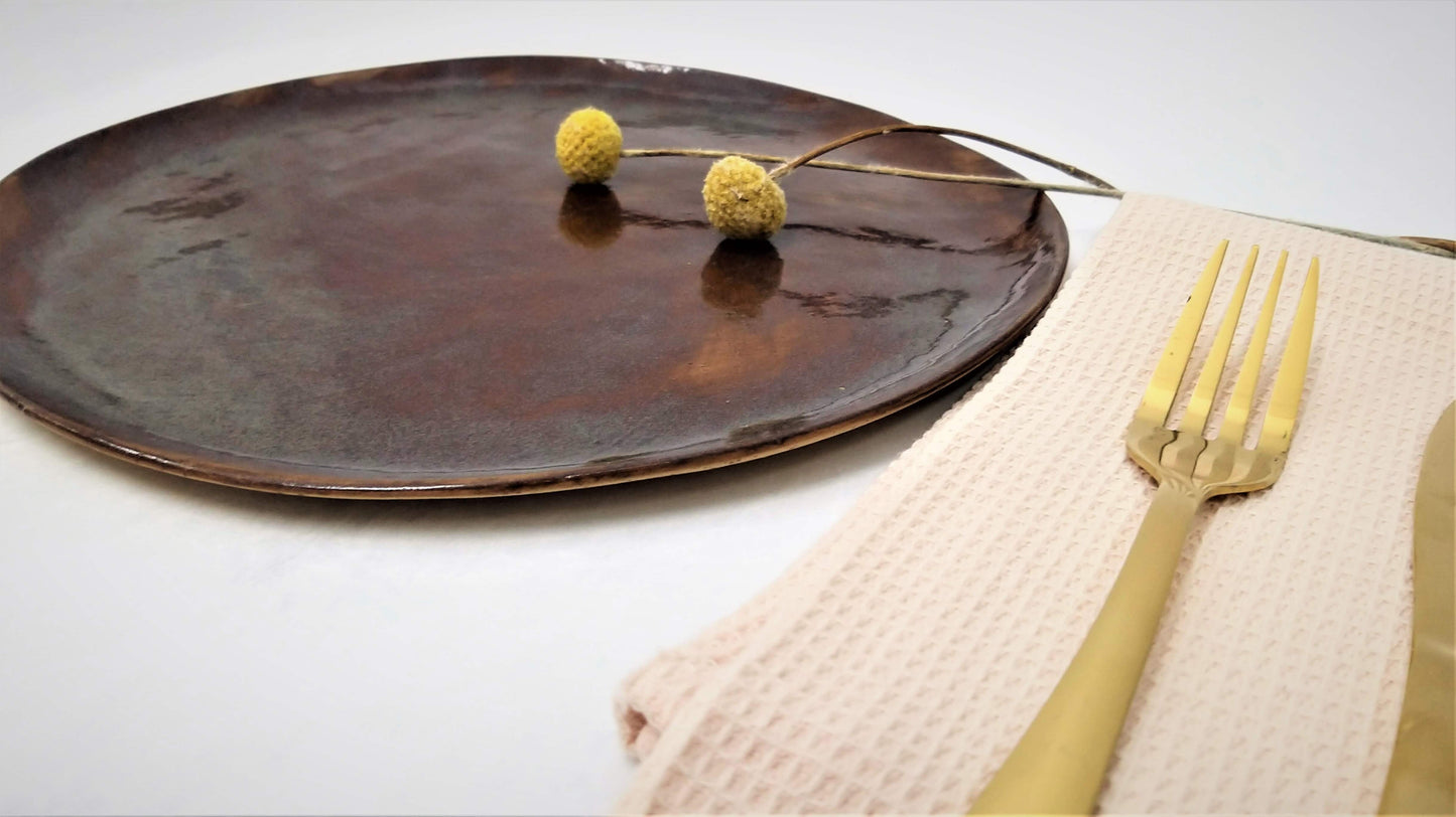 Brown blue ceramic plate