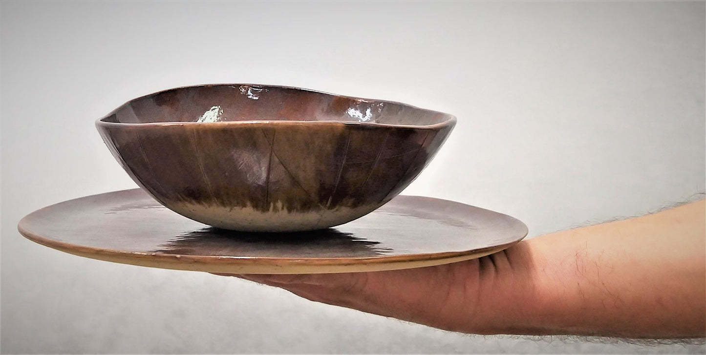 Brown Blue Ceramic Dish Set