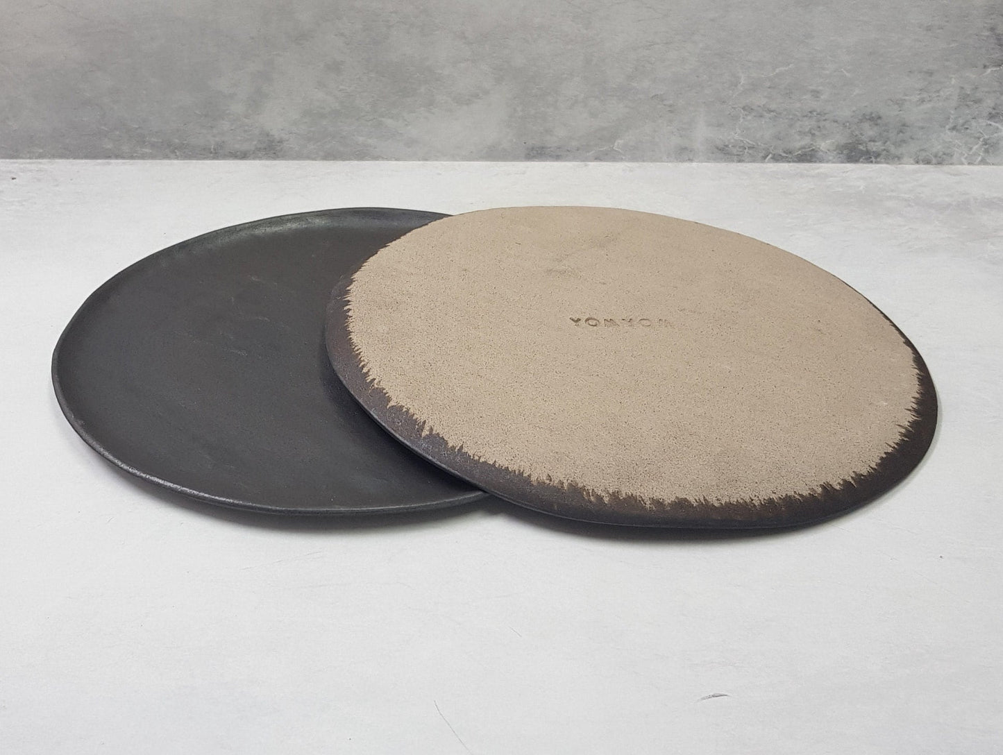 Handmade matte black plate set