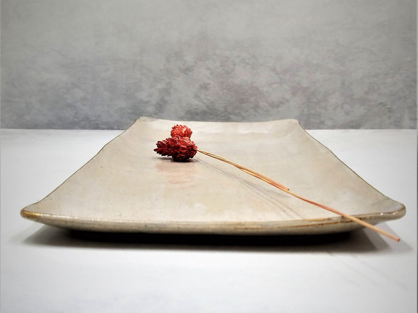 Beige Ceramic Serving Tray with 24k Gold Finish