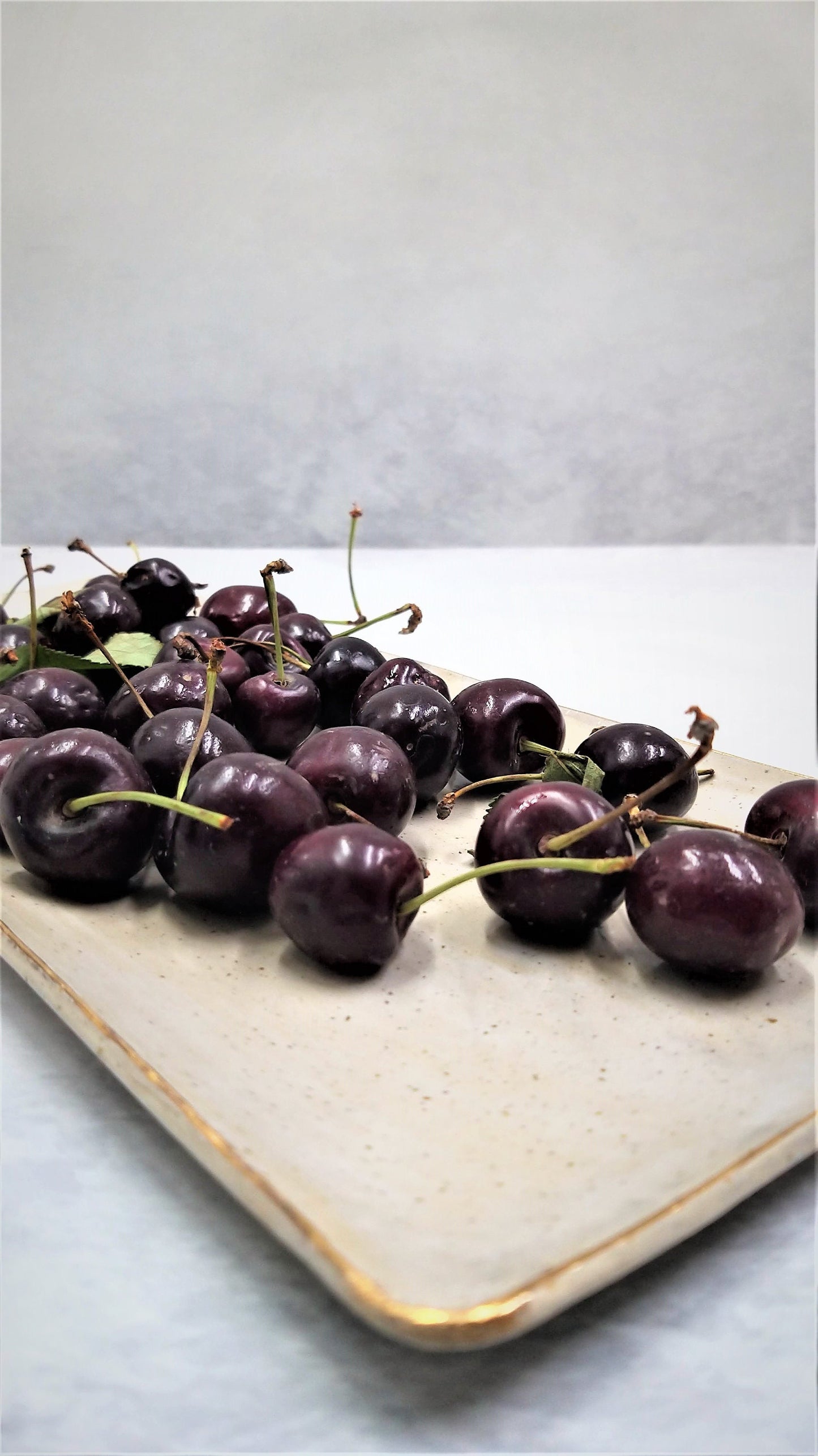 Beige Ceramic Serving Platter With Cherries