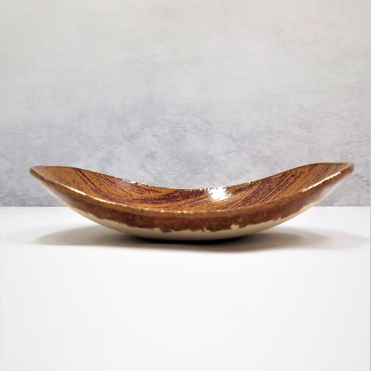Brown Ceramic Oval Plate With Gold Rim