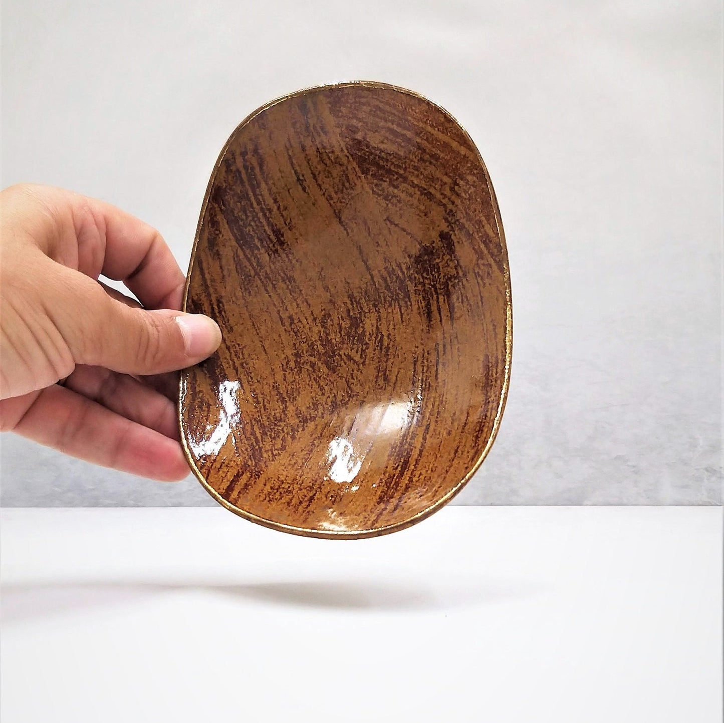 Brown Oval Plate With Gold Rim