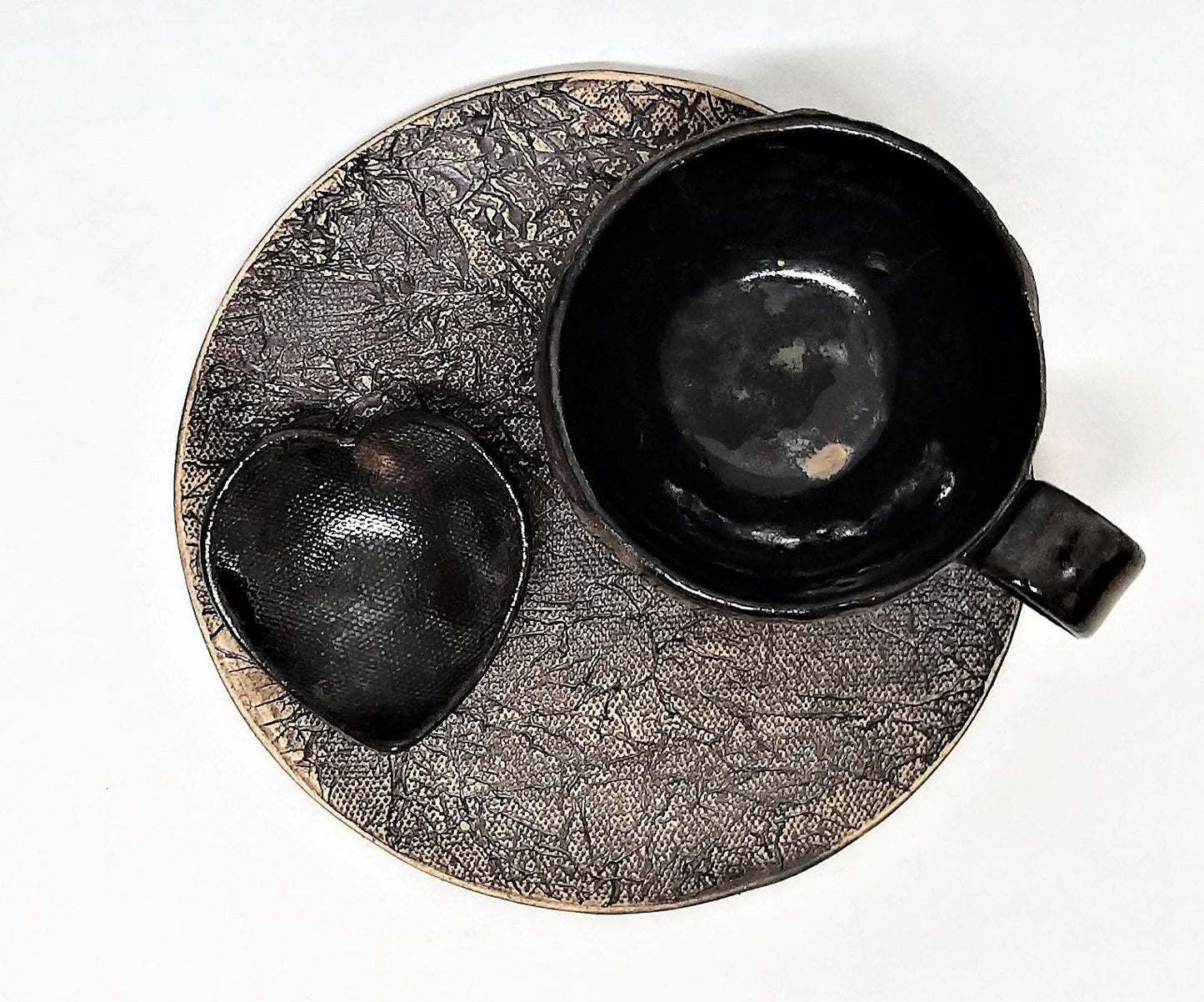 Ceramic Mug With Saucer and Side Heart Plate