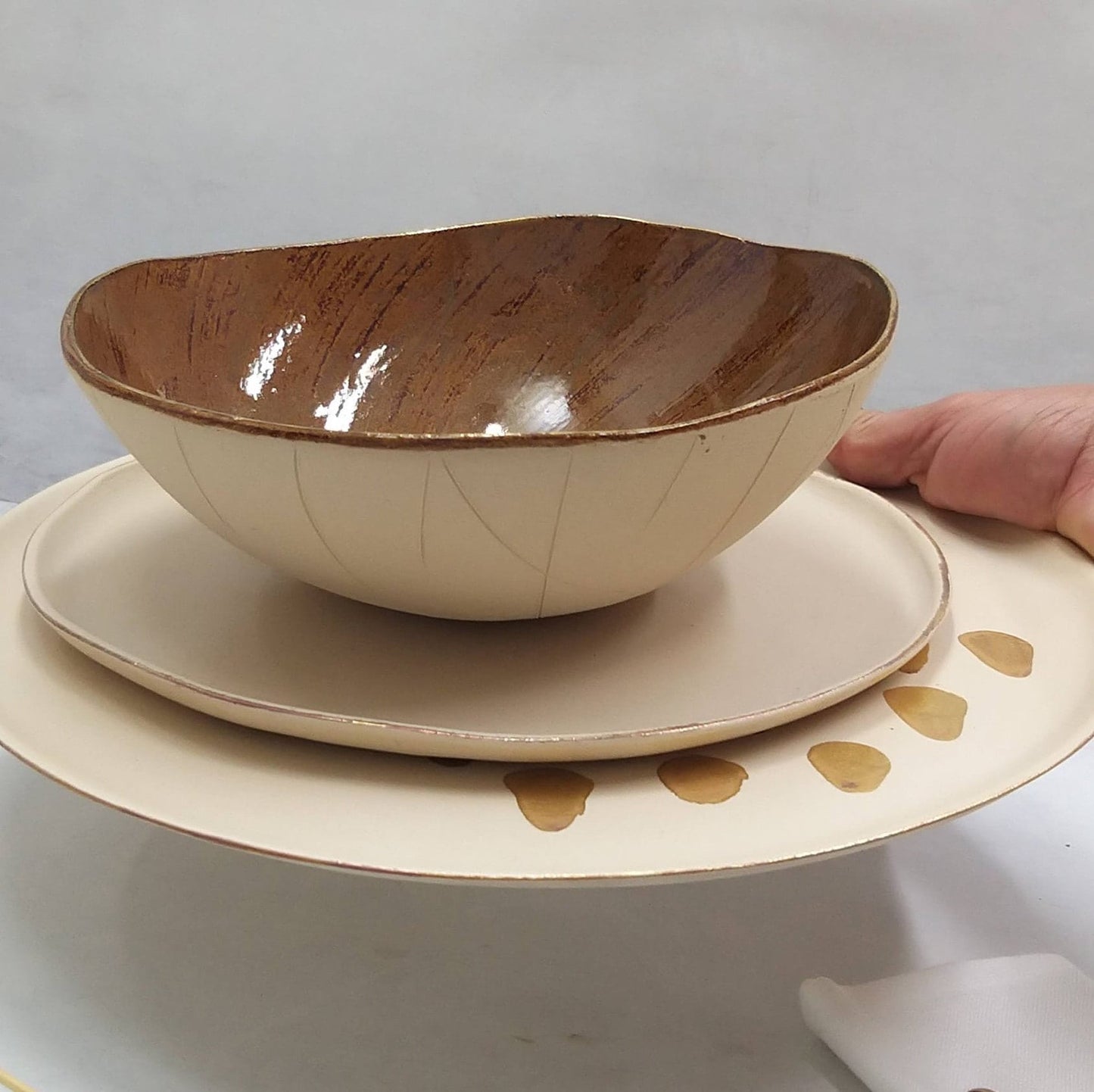 24k Gold with Brown and Cream Dinnerware