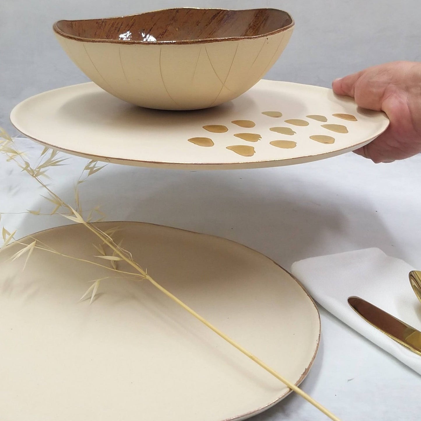 Brown and Cream with 24k Gold Ceramic Dishware Set