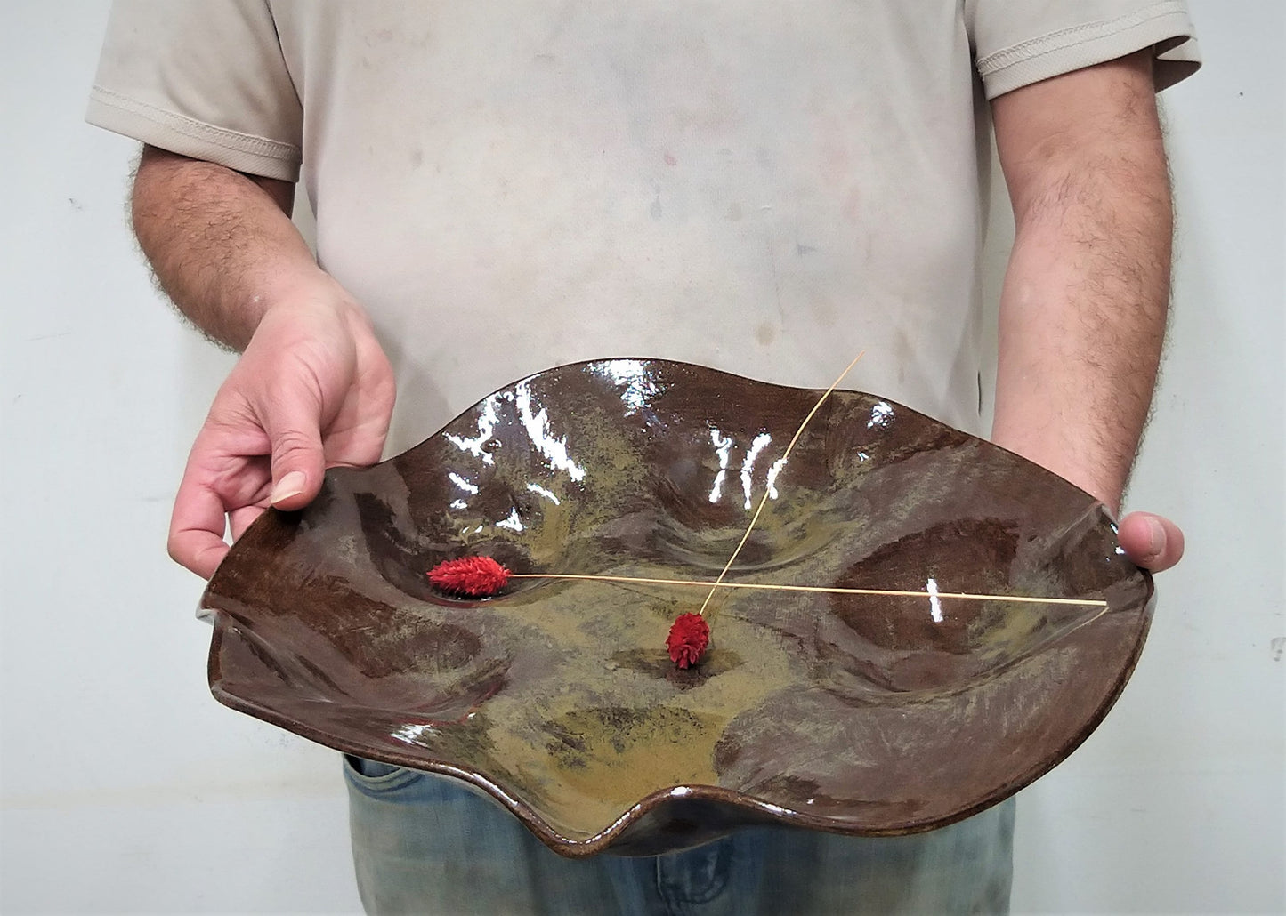 Handmade Brown Green Ceramic Tray