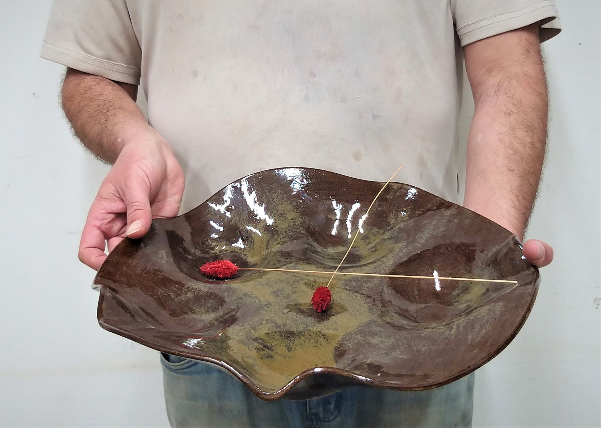 Handmade Brown Green Ceramic Tray