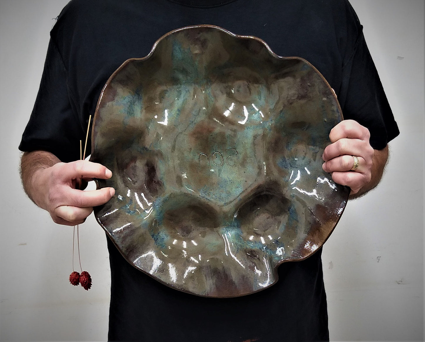 Brown Blue Ceramic Passover Seder Plate