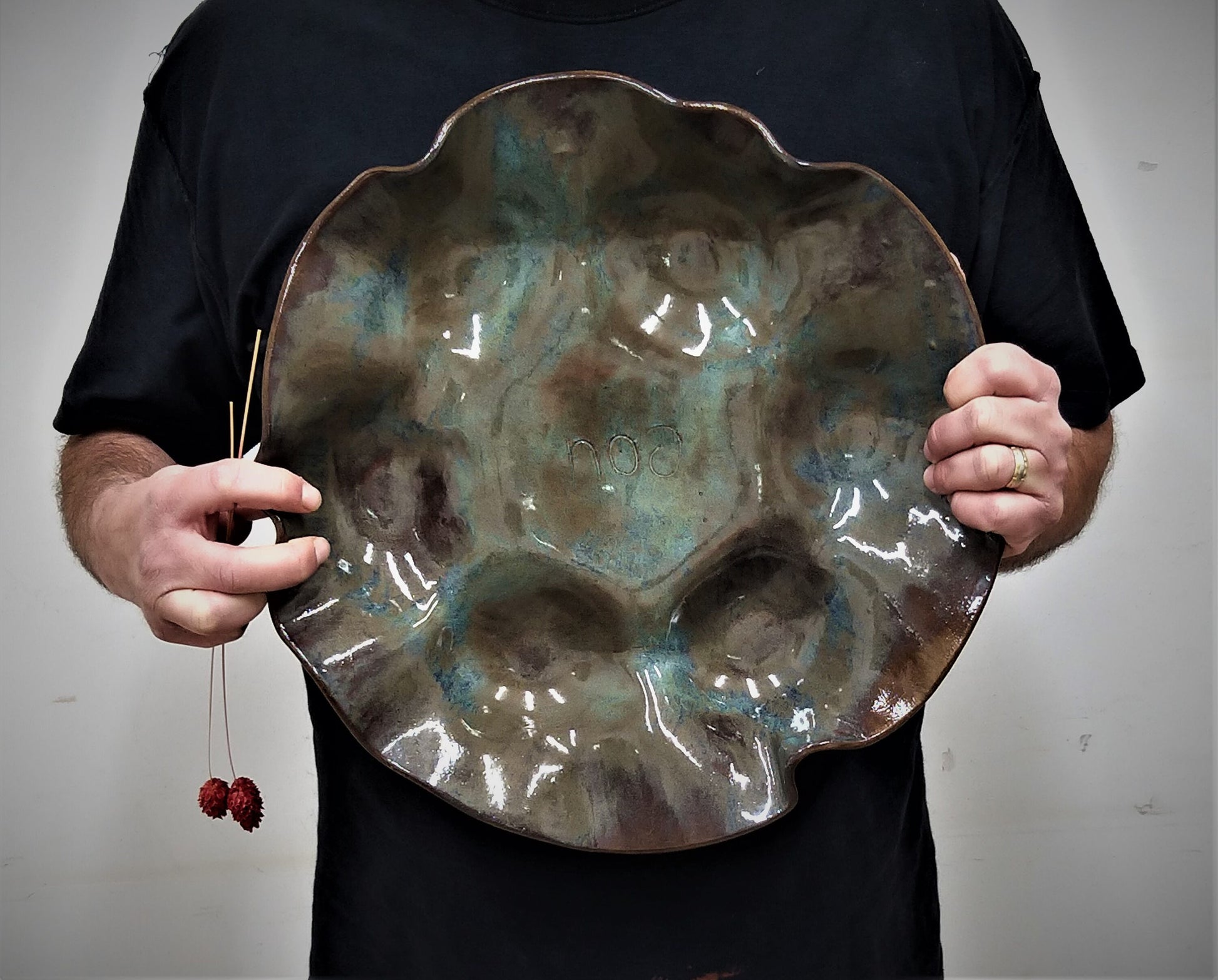 Brown Blue Ceramic Passover Seder Plate