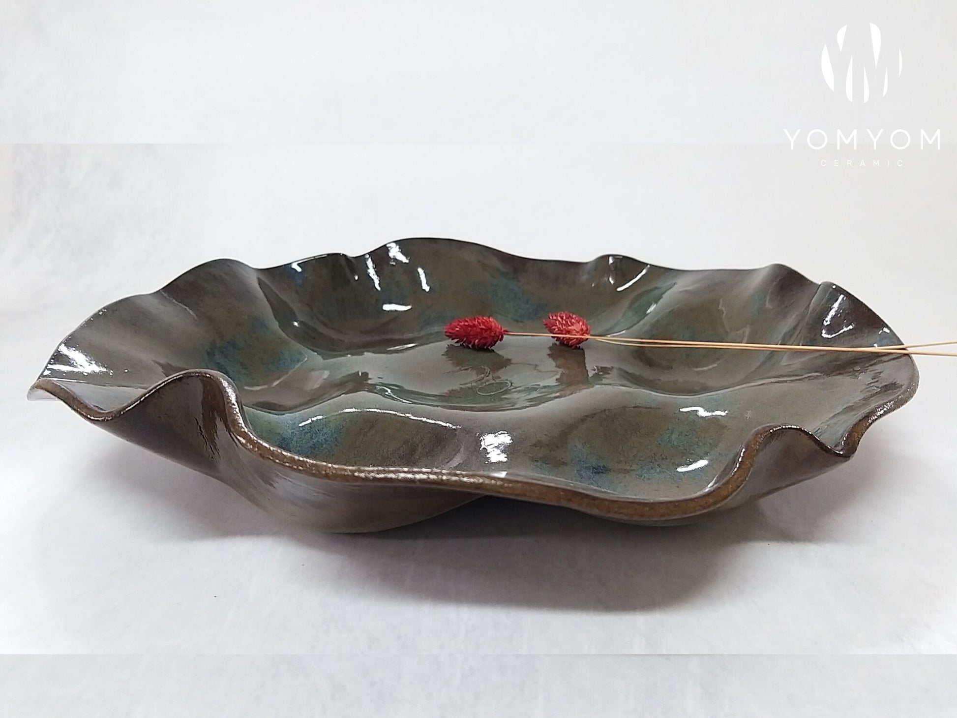 Bronw Blue Ceramic Seder Plate