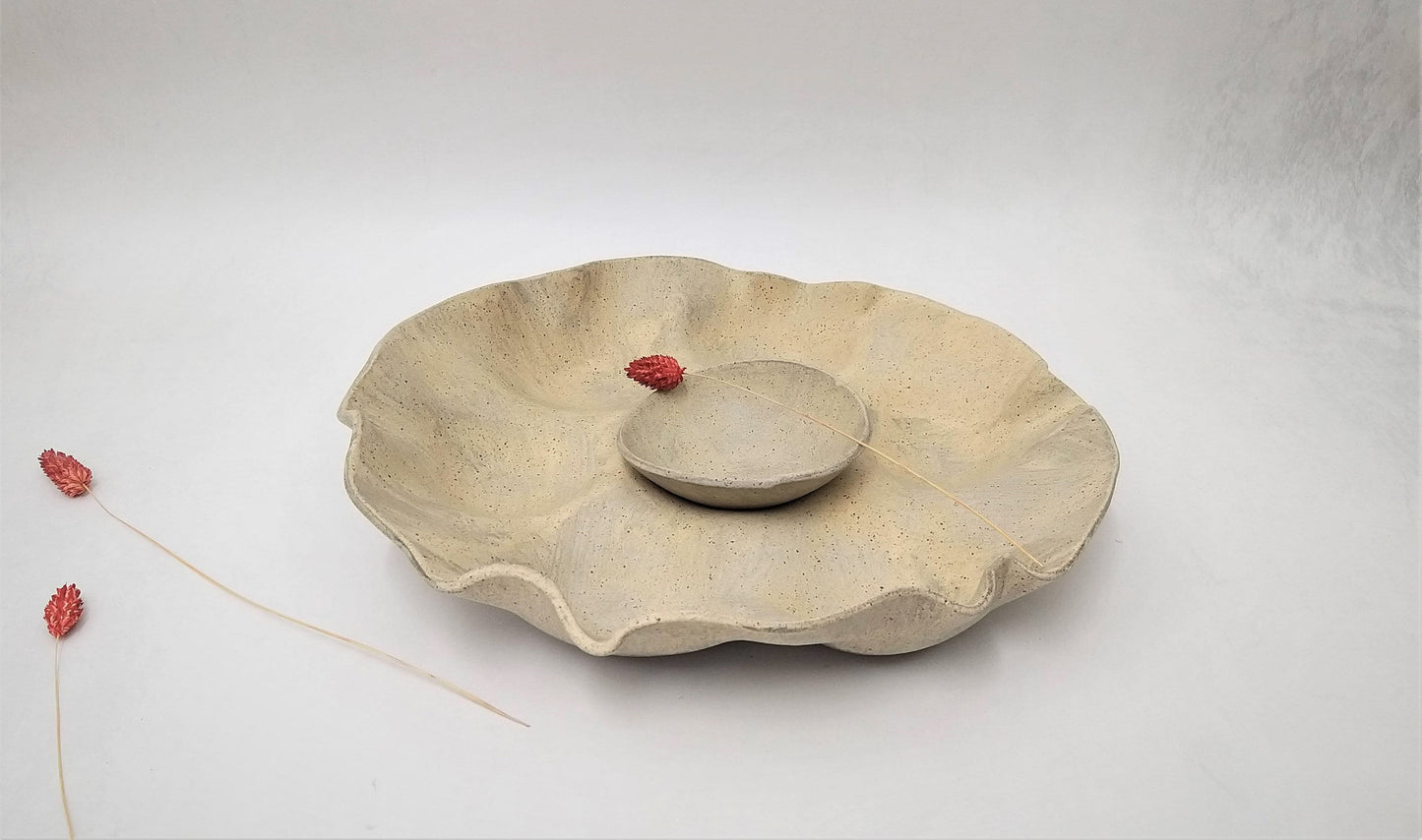Unique Gray Cream Ceramic Serving Dish