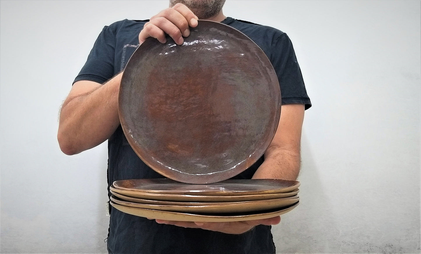 Brown Blue Ceramic Plates Set
