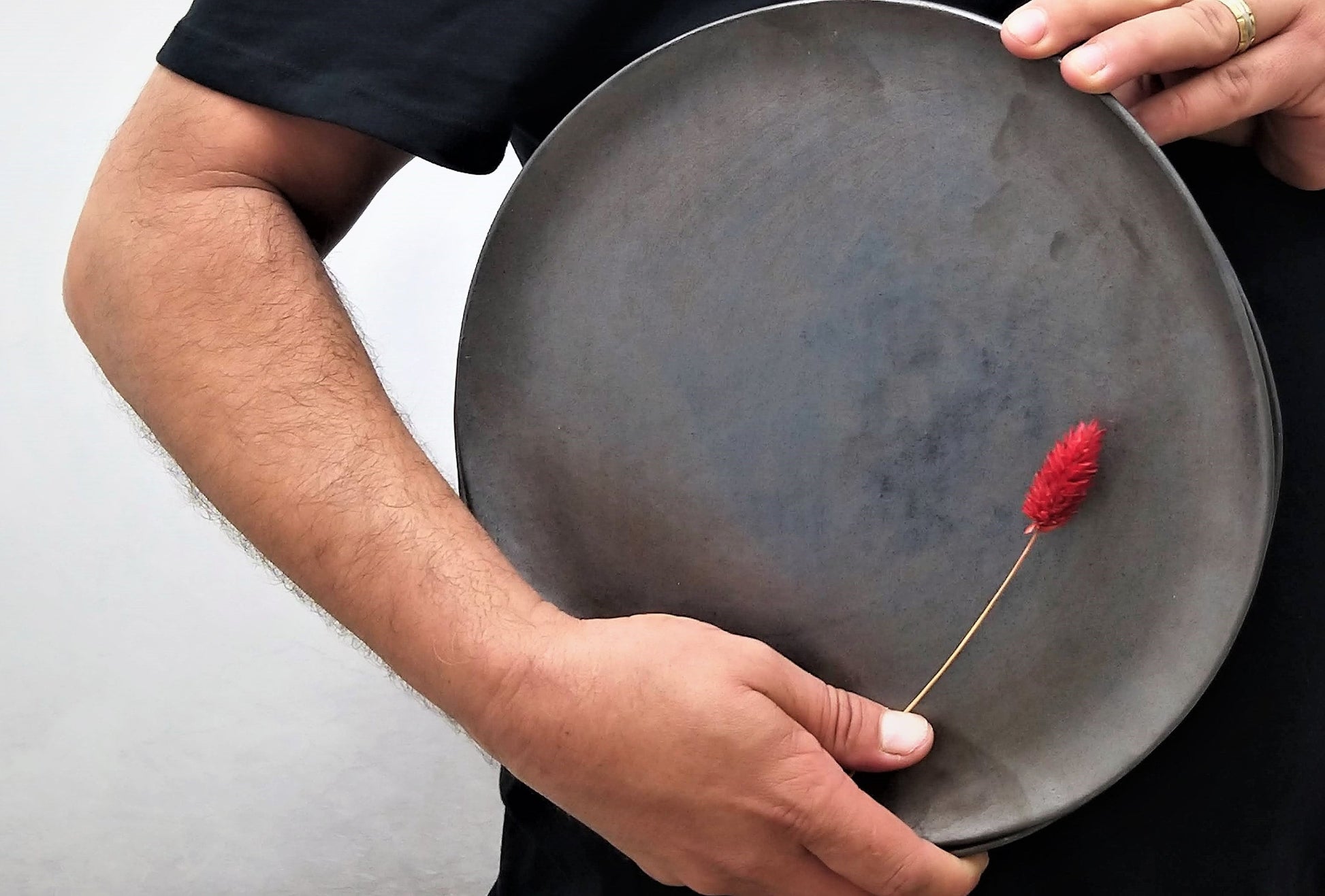 Black bronze handmade ceramic plate 27cm