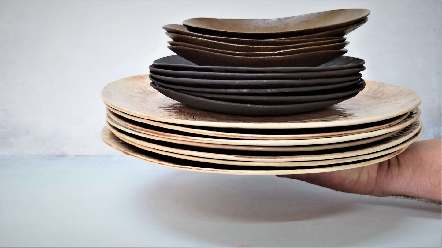 Rustic Ceramic Dinner Plates Set, 3 pieces Dinnerware set