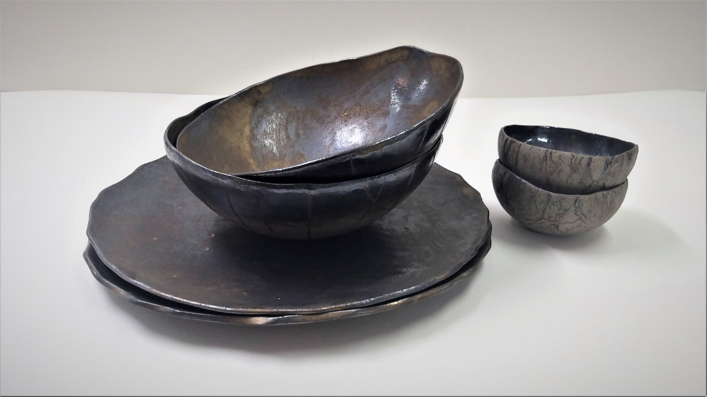 Ceramic handmade black bowls set