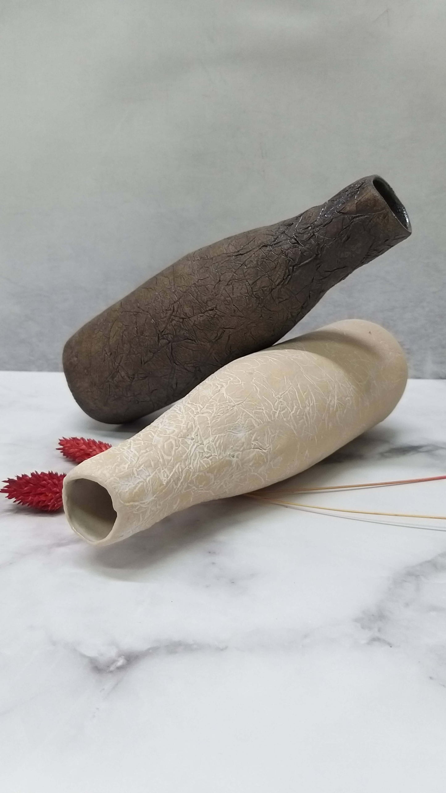 two rustic vases