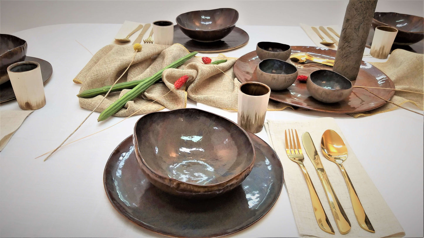 brown and green ceramic set