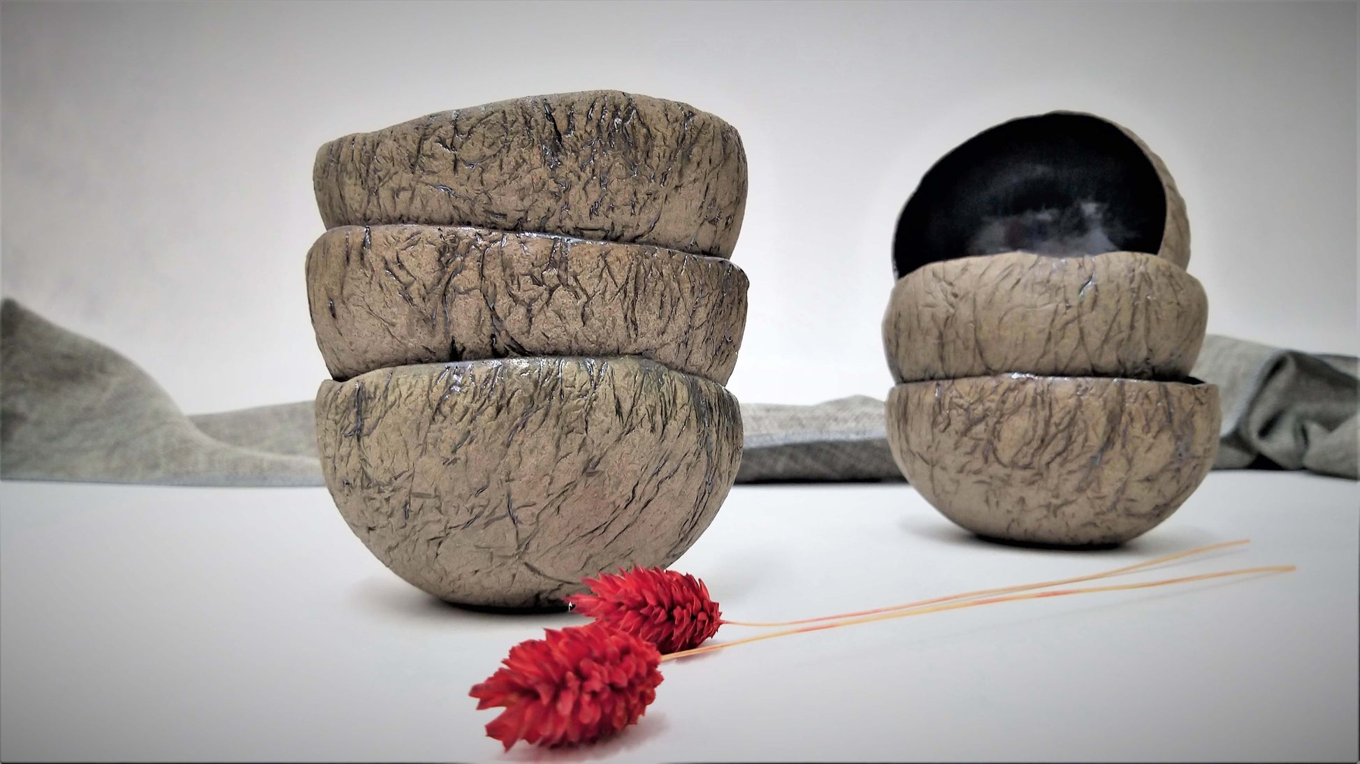 Small gray color handmade ceramic bowls