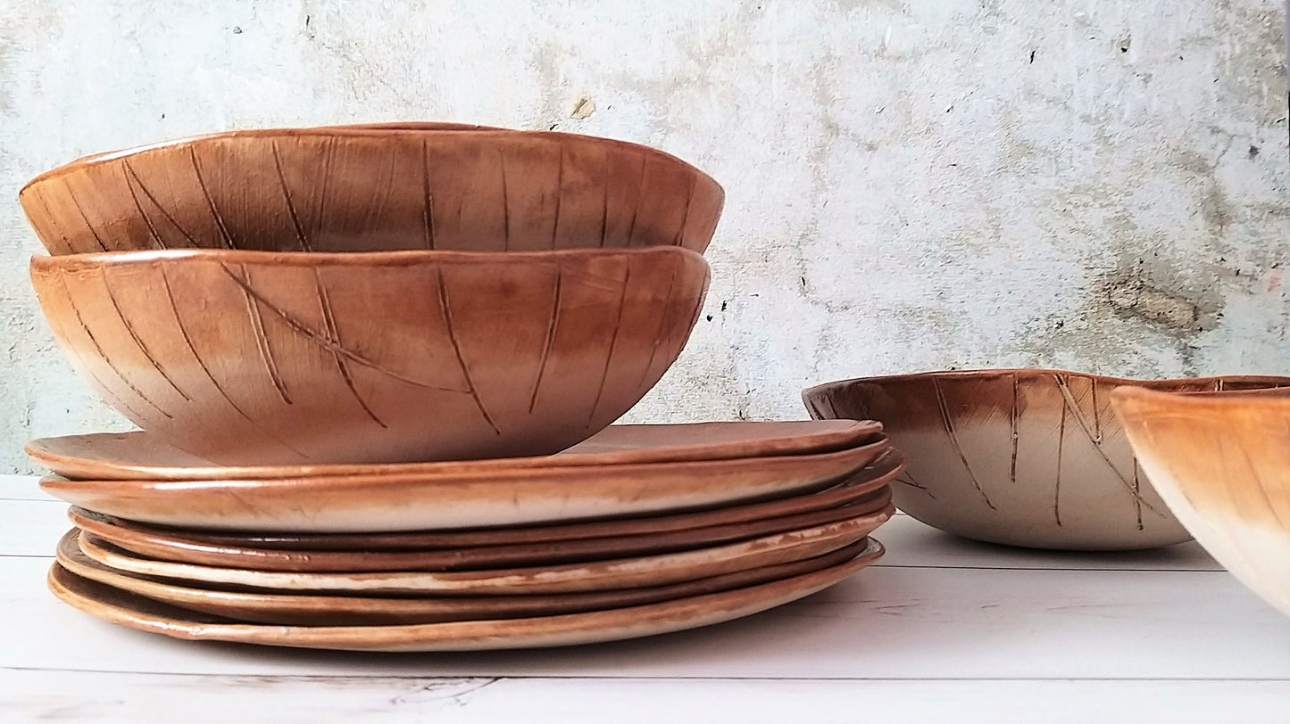 Rustic Stoneware Brown Dinnerware Set - A Modern Ceramic Dish Set