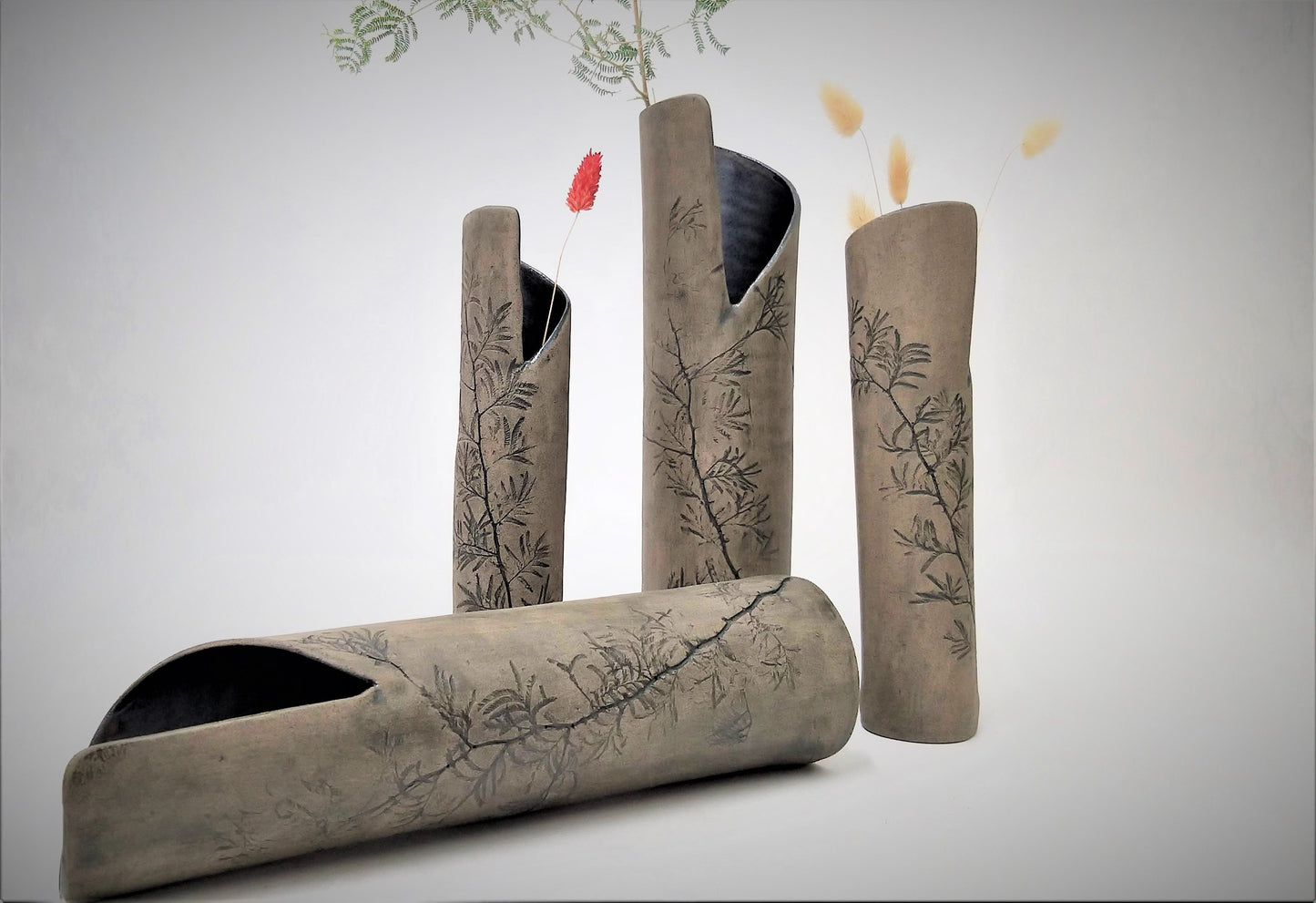 Gray pottery vases