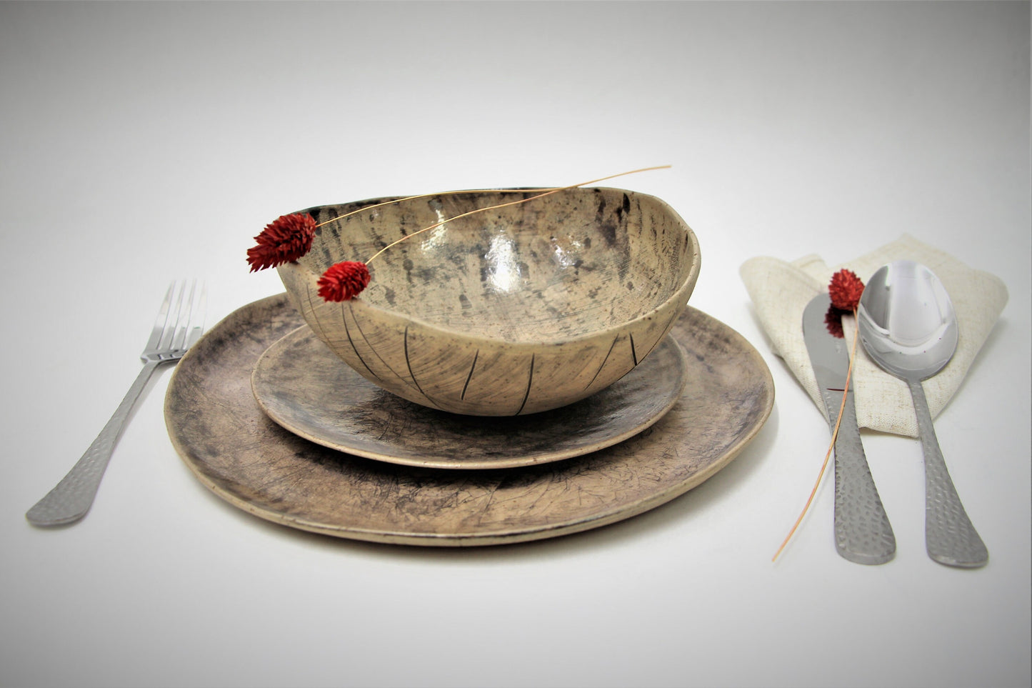 Beige and Black Handmade Ceramic Dish Set