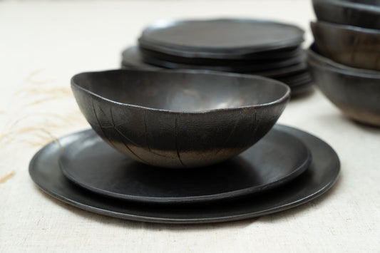 Handmade black ceramic dinner set