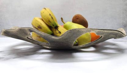 Stoneware Valentine's Day bowl with fruits and rows of heart cutouts