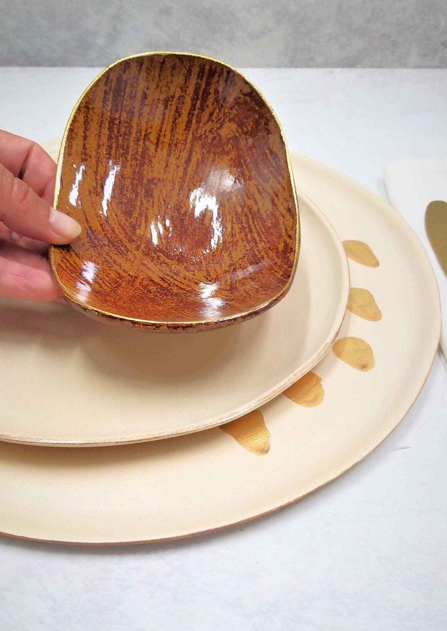 Brown ceramic oval plate