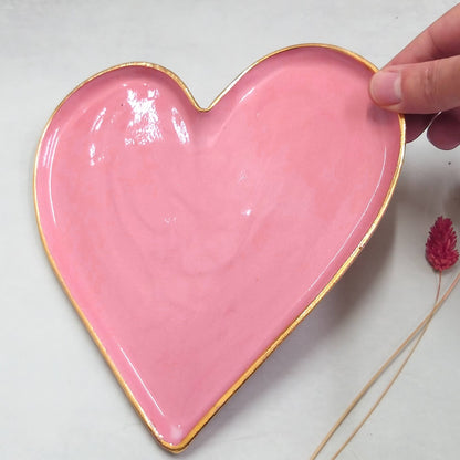 Handmade ceramic pink gold heart shape ceramic plate