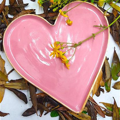 Pink gold ceramic plate heart shaped 