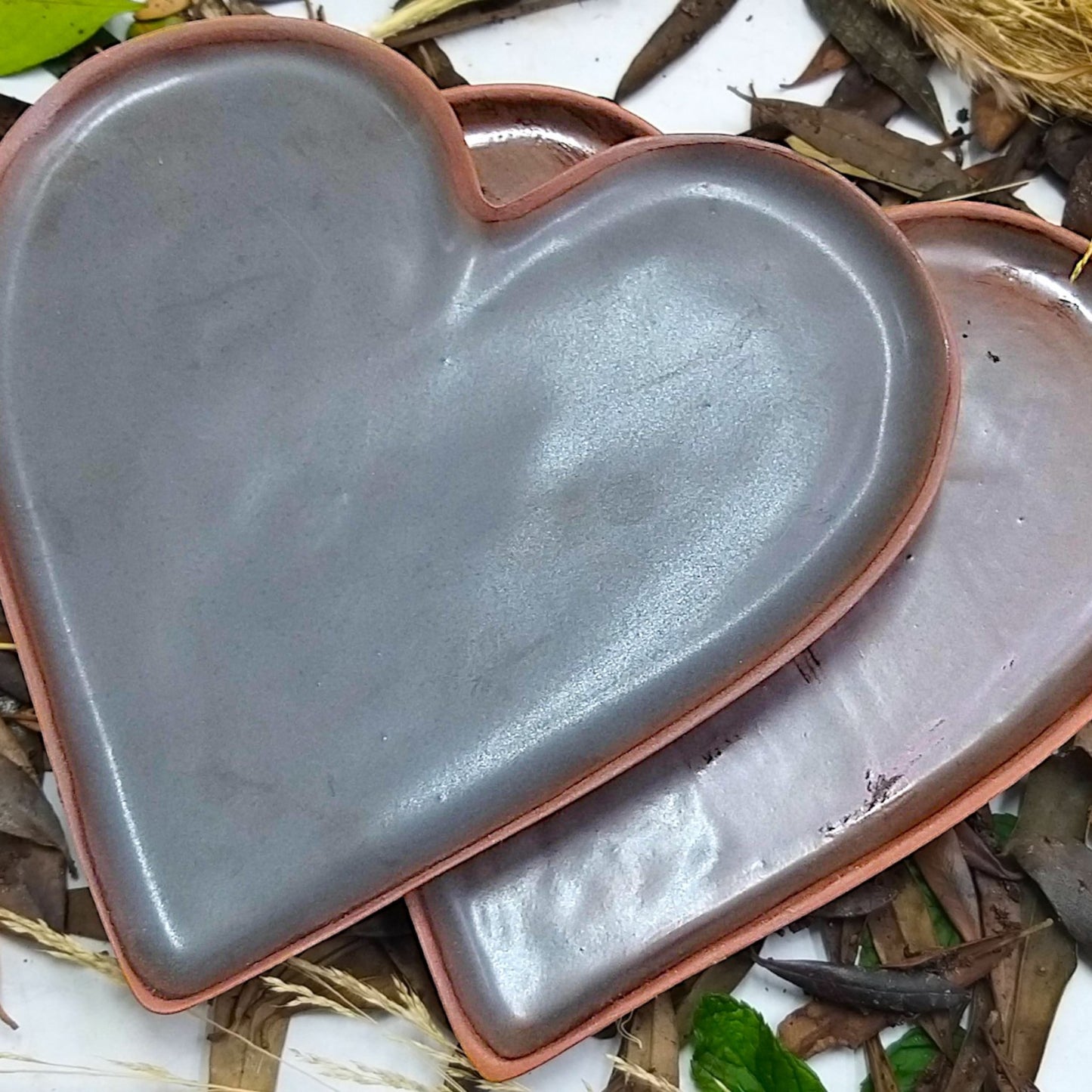 Heart shaped ceramic dish with chocolate brown finish
