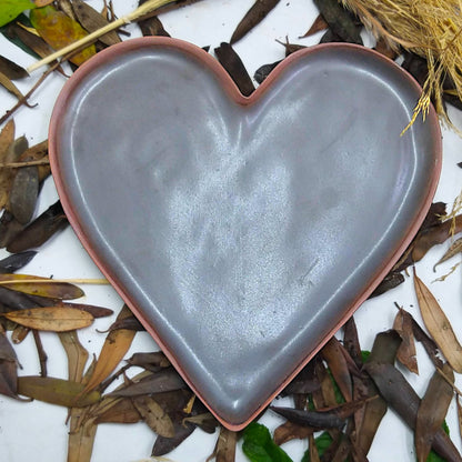 Glazed ceramics heart shaped serving plate in chocolate brown