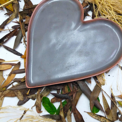 Chocolate brown glazed ceramic heart shaped plate