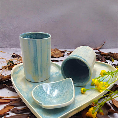 Heart-shaped ceramic dish set in bluish yellow glaze