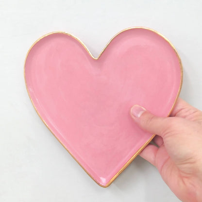 Pink with gold rim heart shape ceramic plate 