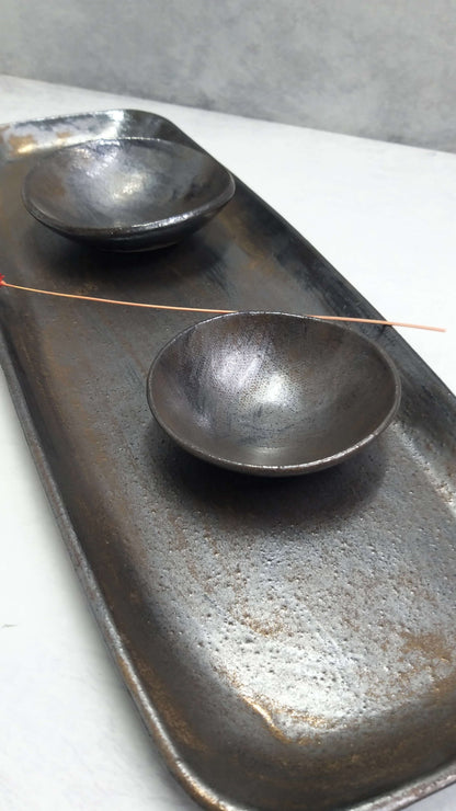 Long cerramic tray with two small bowls