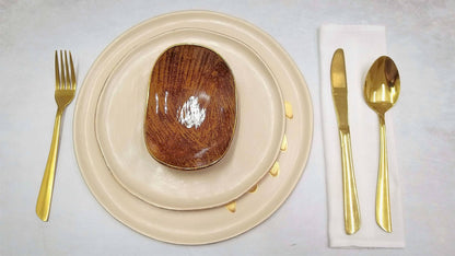 Modern rustic ceramic tableware set, handmade with golden accents