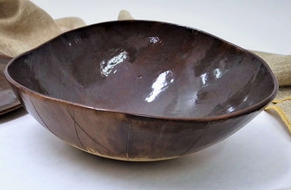 Brown blue ceramic bowl