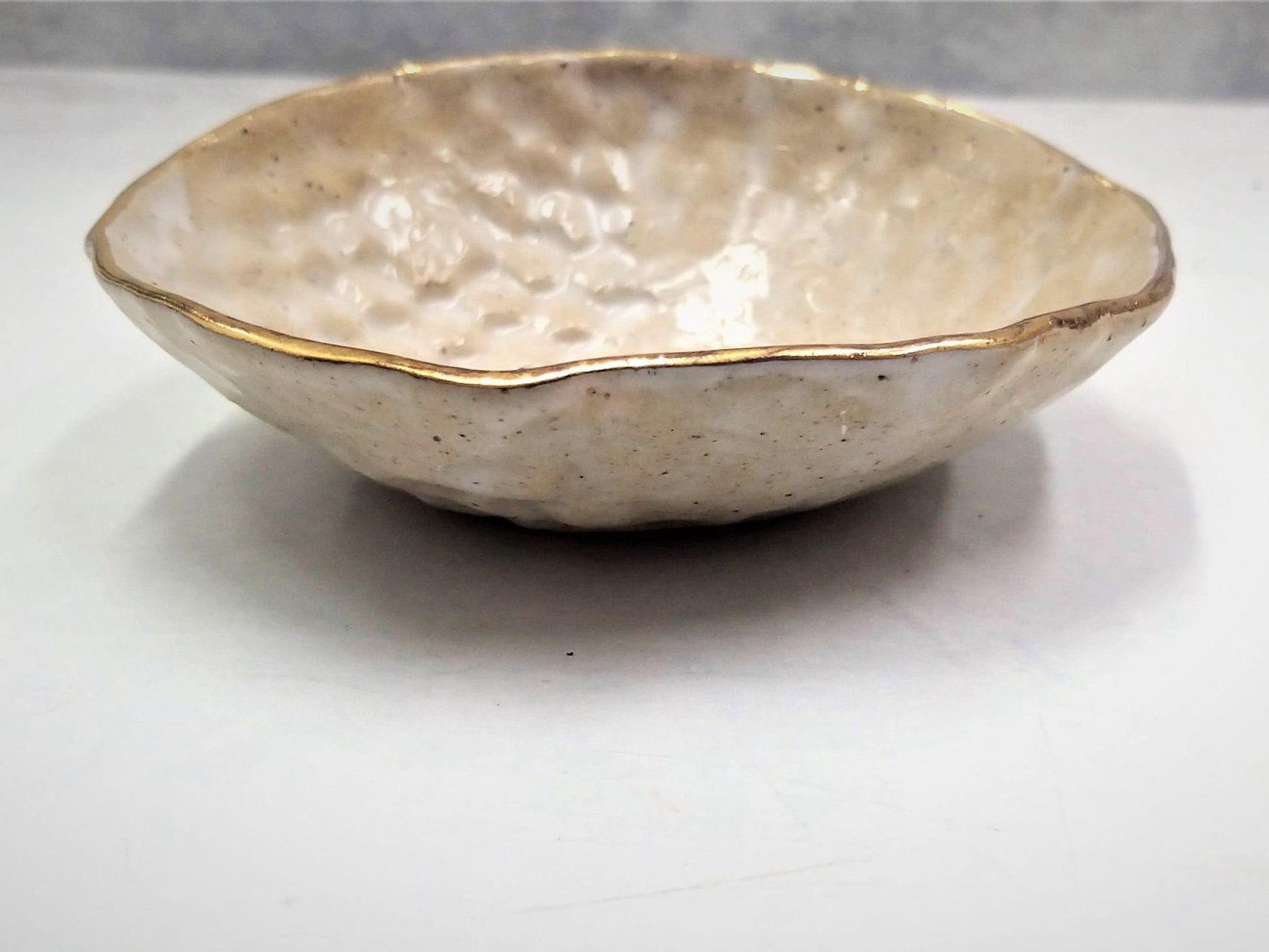 Beige Stoneware Bowl with 24k Gold Finish