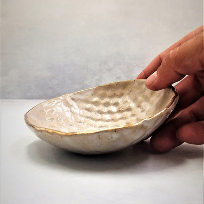 Rustic Ceramic Nesting Bowl with 24k Gold Finish
