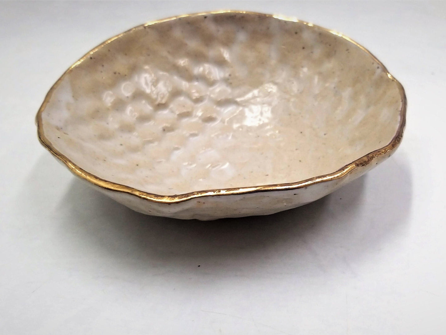 Beige Pottery Bowl with 24k Gold Finish