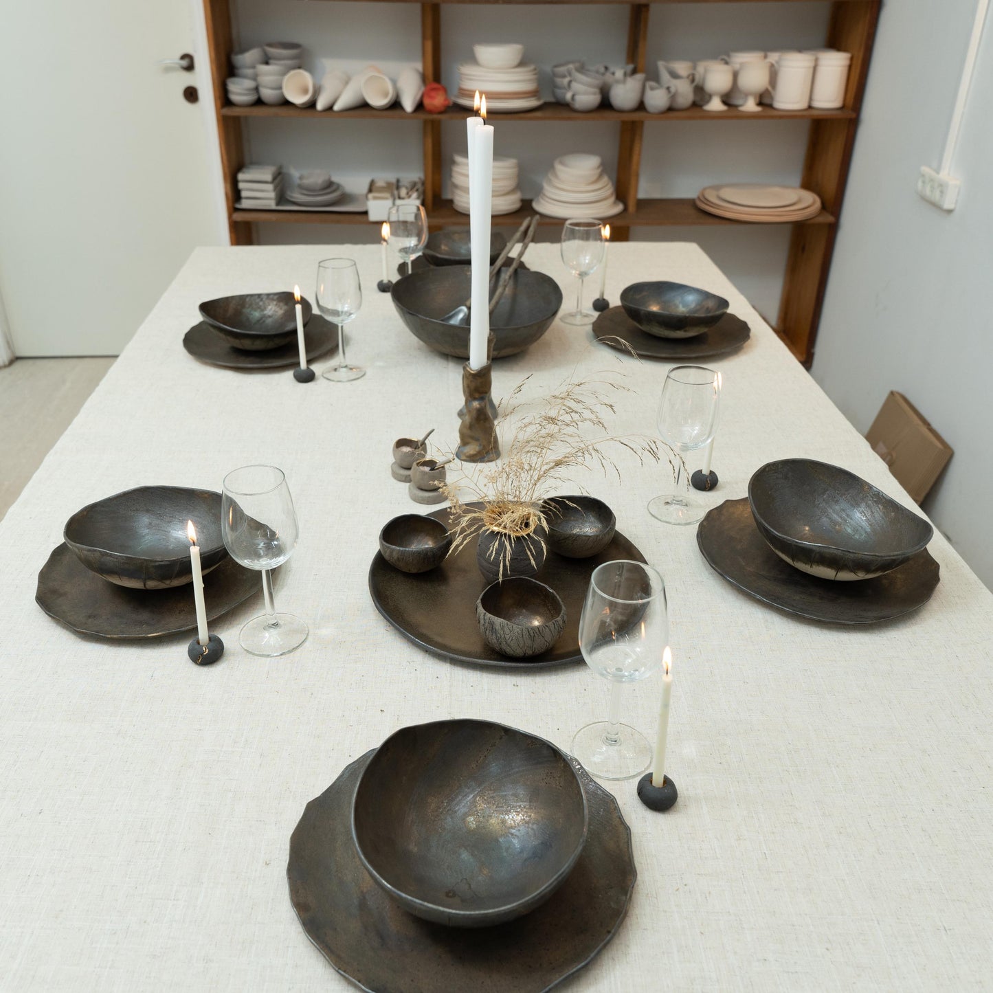Wide-angle of table set with candlelight