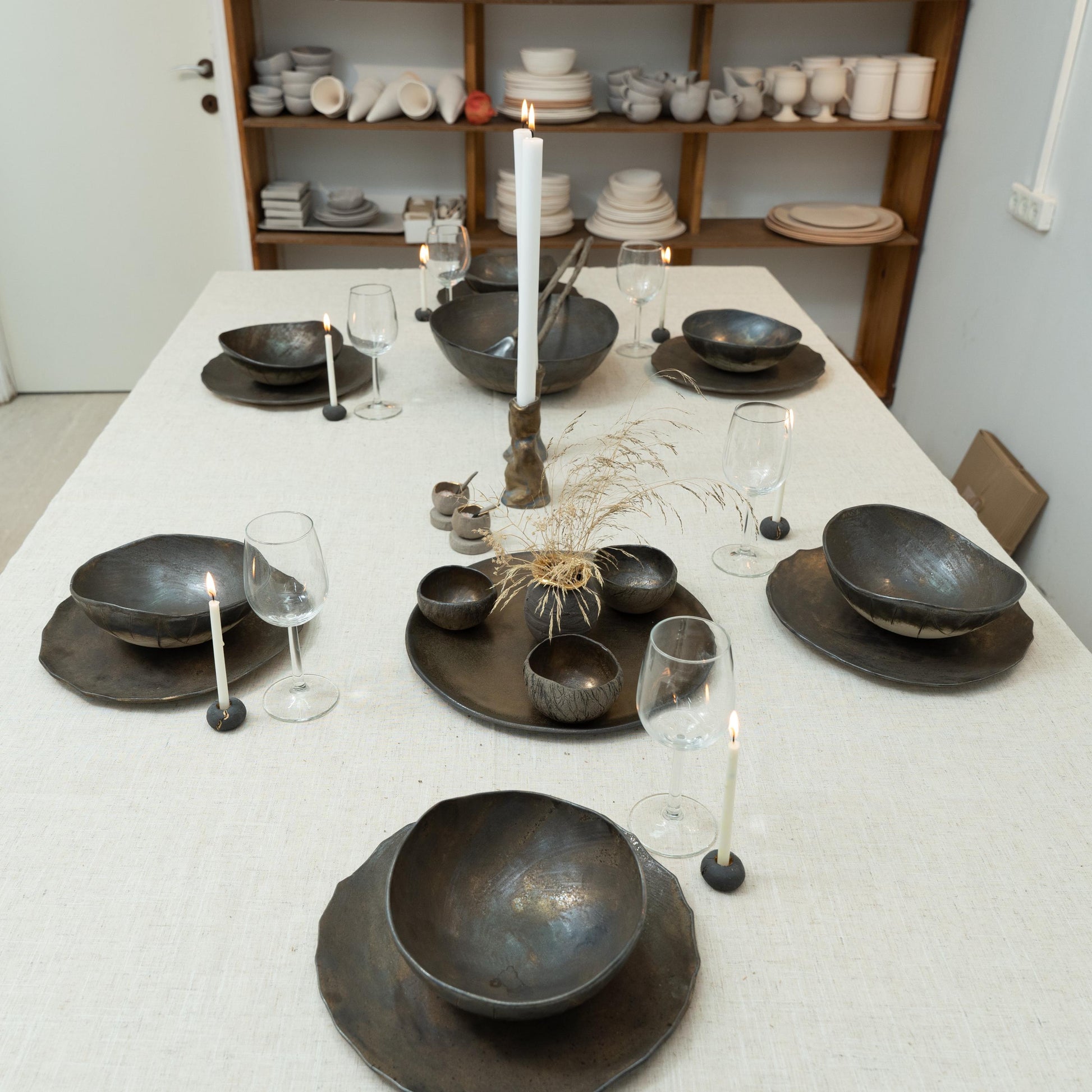 Wide-angle of table set with candlelight