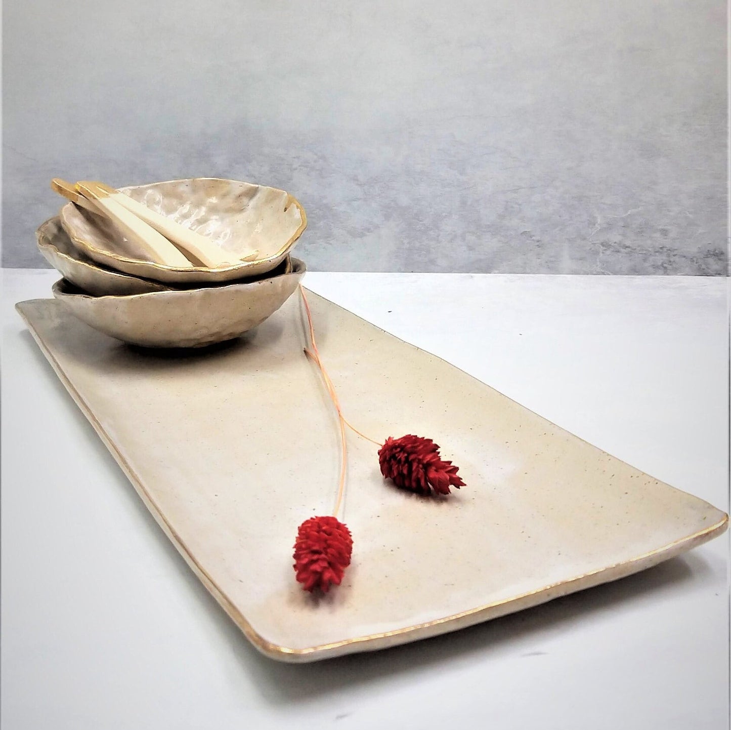 Long Rectangle Serving Tray with Small Tapas Plates
